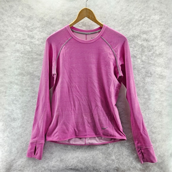 Nike Dri-FIT Running Womens Mefium Long Sleeve Thumb Holes Pink Athletic Shirt - Picture 1 of 5